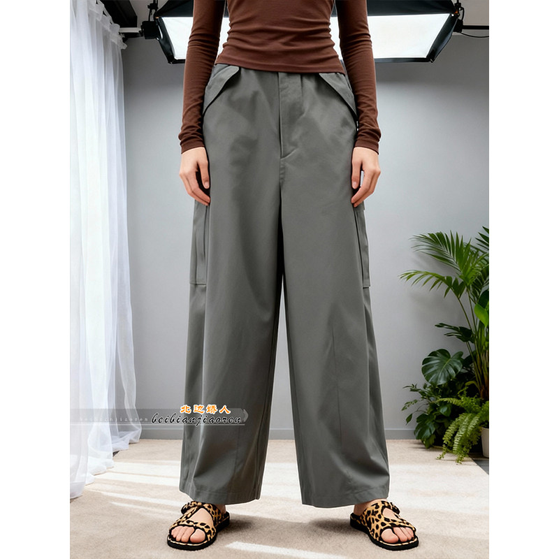 大码极简风高腰深灰色阔腿裤女2026春季新款宽松显瘦直筒休闲长裤,女装/女士精品,大码裤装,淘宝优惠券,粉丝福利购,淘宝优惠卷