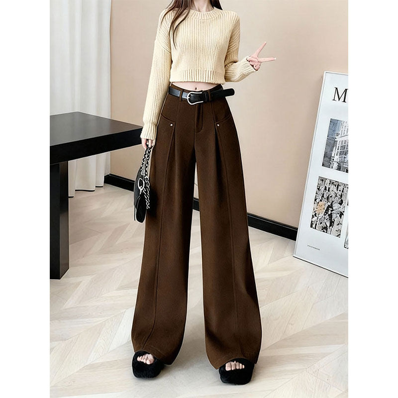 加绒加厚2025秋冬咖色阔腿裤女高腰显瘦宽松直筒西装裤垂感休闲裤,女装/女士精品,大码裤装,淘宝优惠券,粉丝福利购,淘宝优惠卷