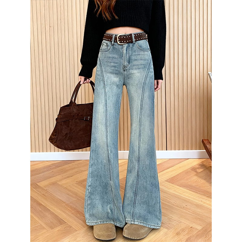 加绒加厚微喇韩版百搭牛仔裤女