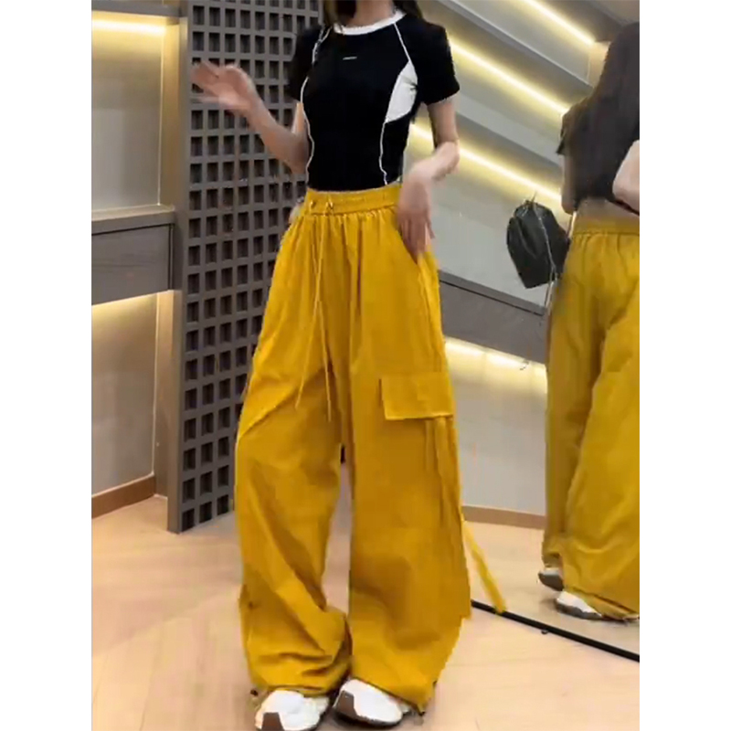 多巴胺黄色工装阔腿裤女2025秋季
