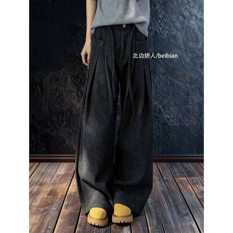 极简风高腰压褶阔腿休闲裤女2026早春高级感宽松显瘦百搭垂感长裤,女装/女士精品,大码裤装,淘宝优惠券,粉丝福利购,淘宝优惠卷