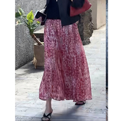 法式 度假风碎花半身长裙女2026高级感超好看高腰垂感设计感褶皱裙