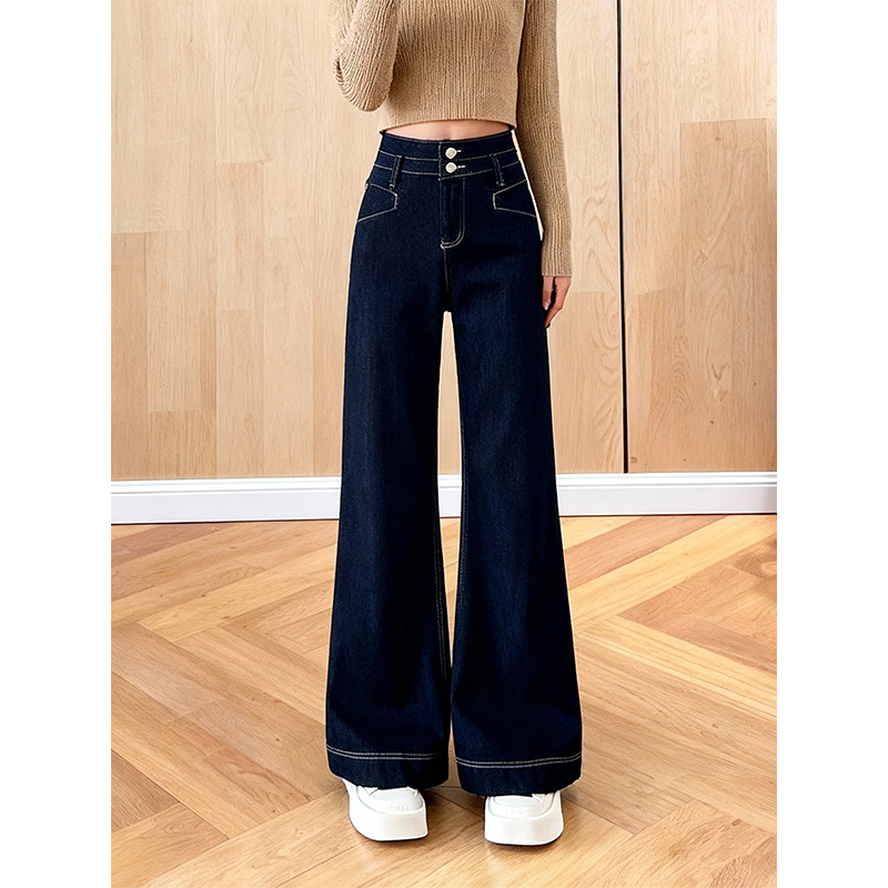 加绒加厚排扣气质微喇牛仔裤2025