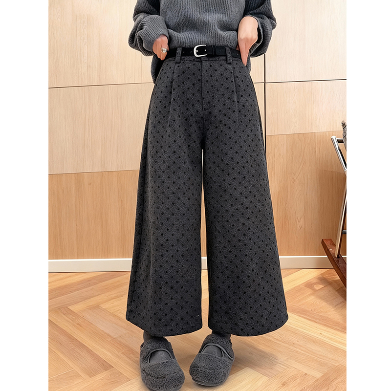 韩版时尚高腰波点毛呢阔腿裤女20
