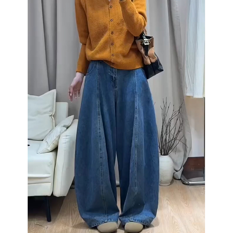 大码时尚宽松阔腿牛仔裤女2025秋