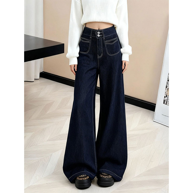 复古高腰阔腿牛仔裤女宽松显瘦