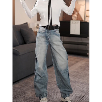 蓝色设计款欧版牛仔裤女2025早春