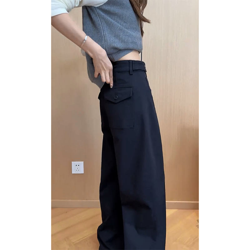 黑青色休闲裤女可调节腰头2025