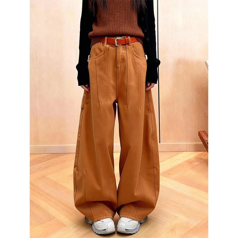 韩系橘色弯刀牛仔裤女2025冬季新