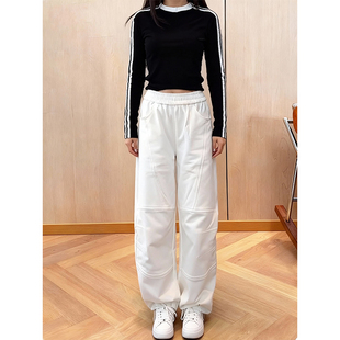 大码白色弯刀运动休闲裤女2026新款立裁高腰百搭宽松显瘦垂感卫裤