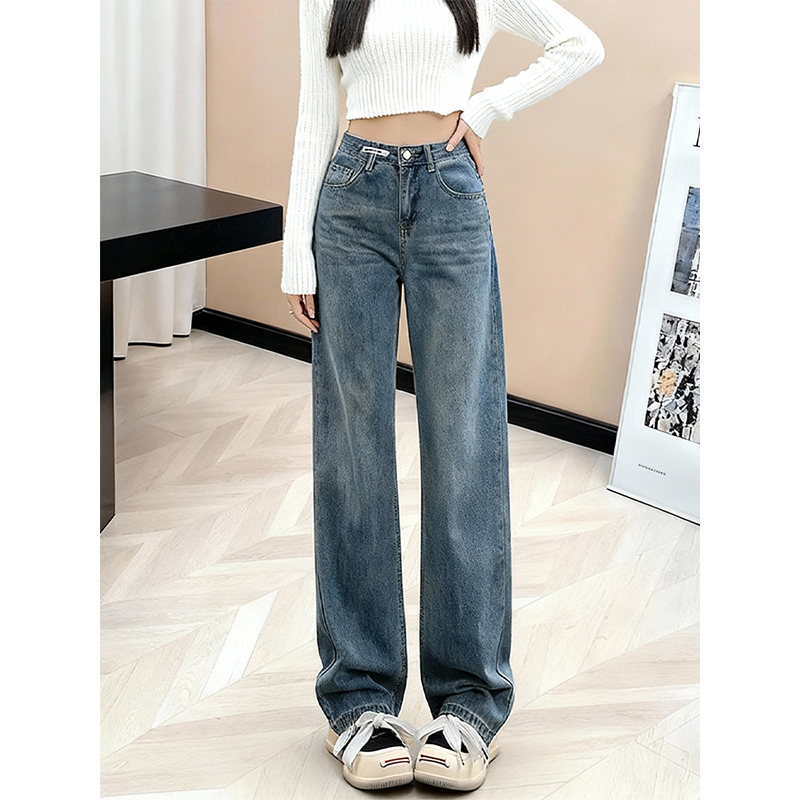 高腰阔腿牛仔裤女宽松直筒显瘦