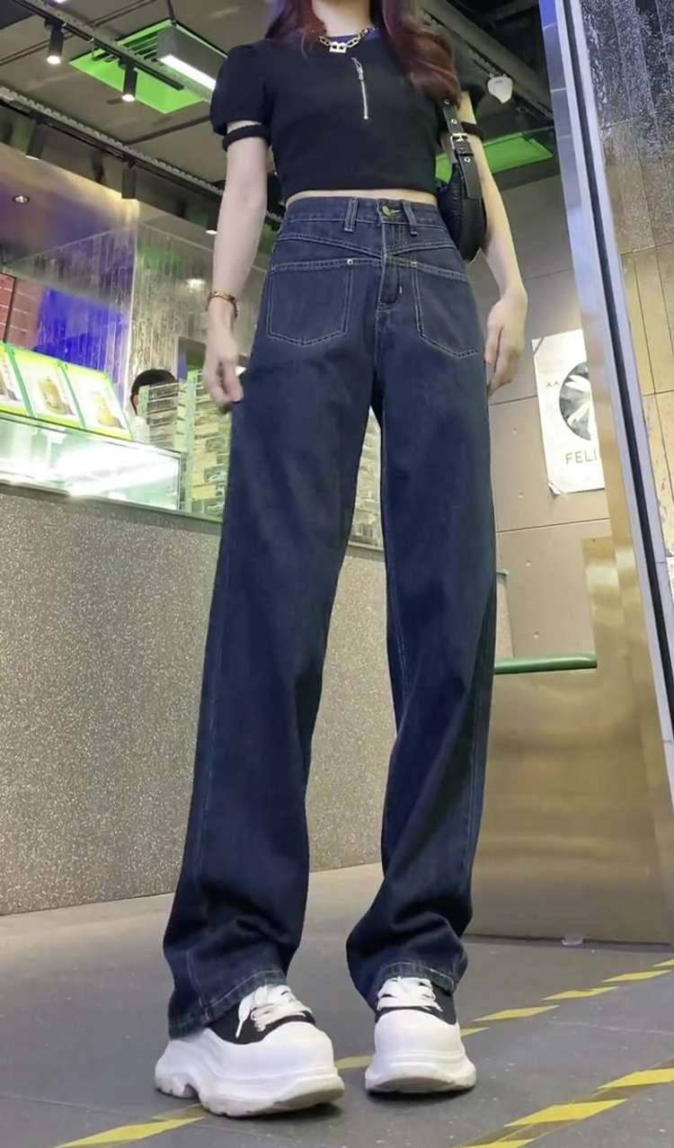 小众设计感高腰直筒裤子