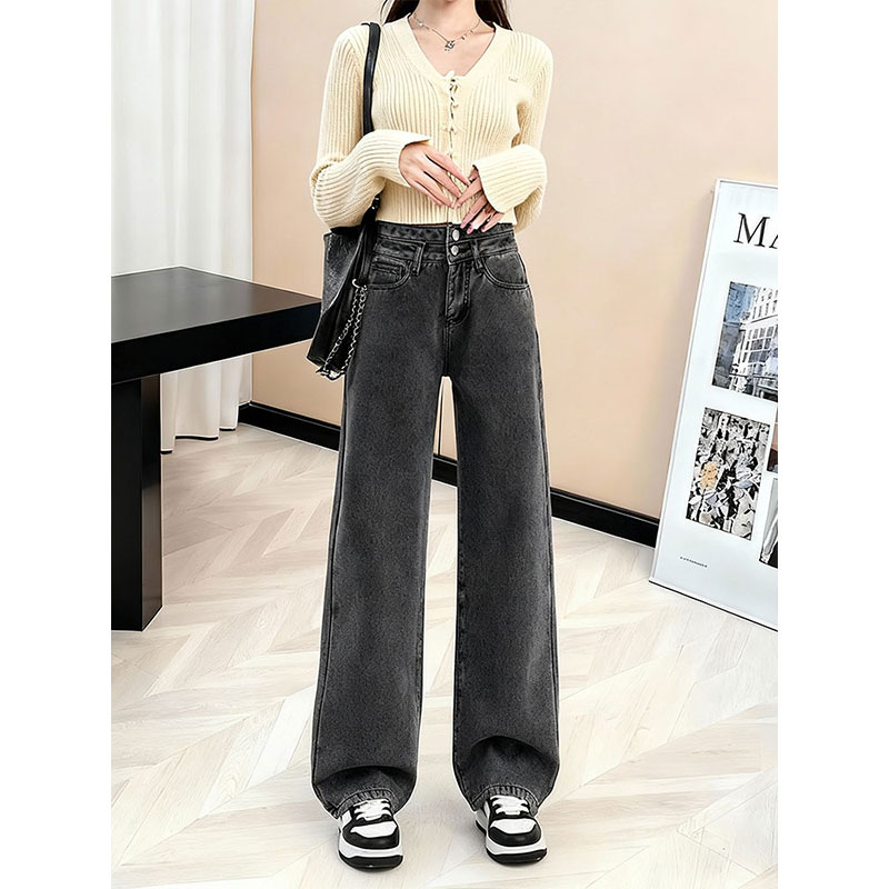 加绒加厚牛仔裤女大码直筒裤子