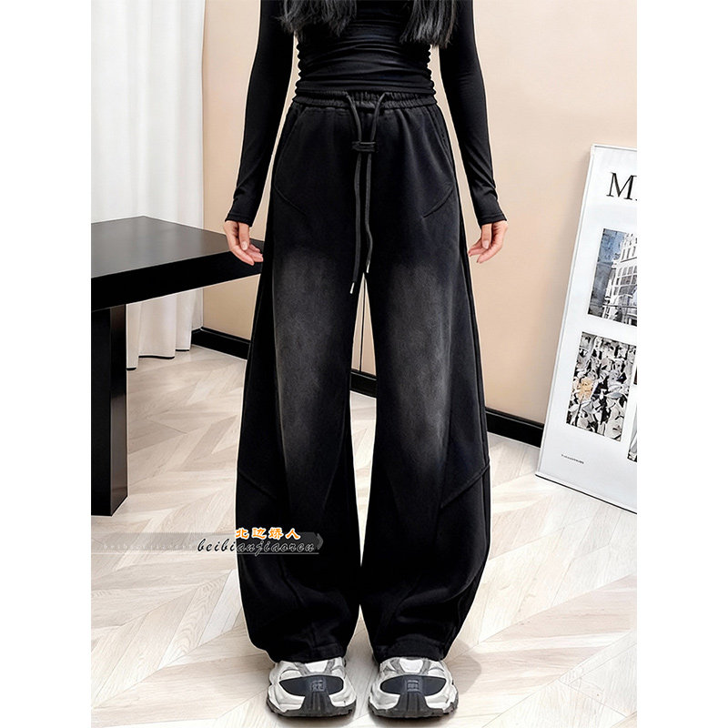 美式复古弯刀阔腿裤女2026春季新款高腰宽松显瘦遮肉松紧腰休闲裤,女装/女士精品,大码裤装,淘宝优惠券,粉丝福利购,淘宝优惠卷