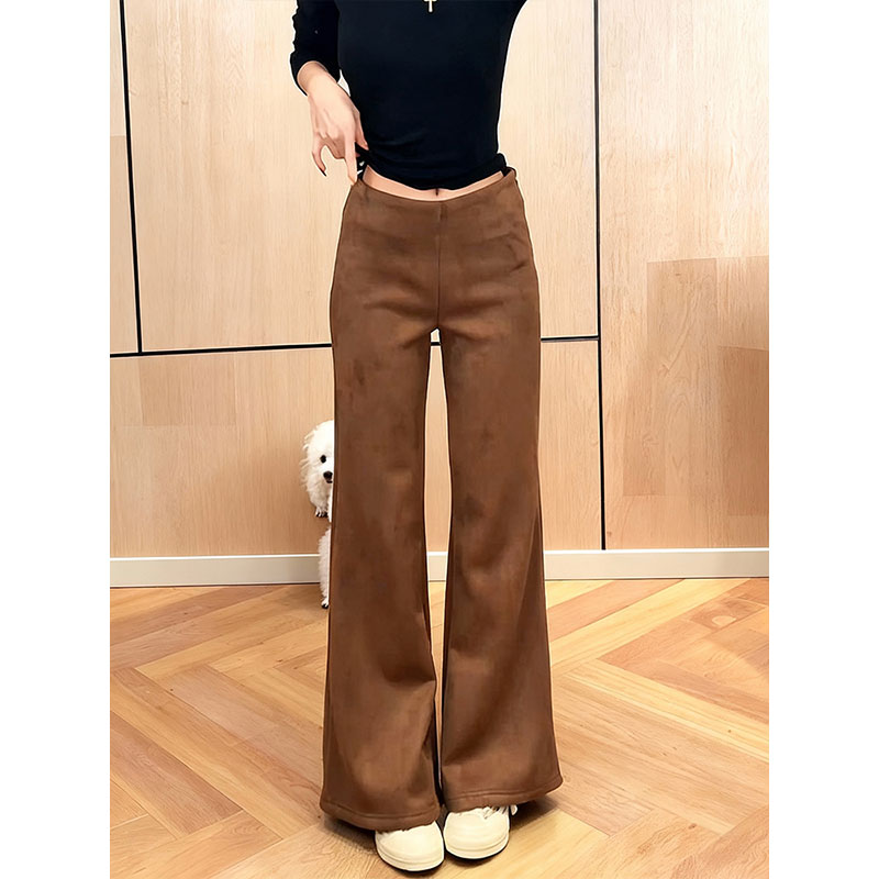 咖色高腰阔腿裤女宽松显瘦加厚