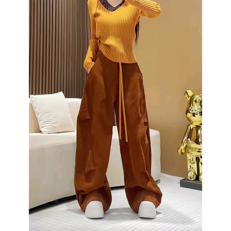 南瓜色灯芯绒复古休闲裤女2025