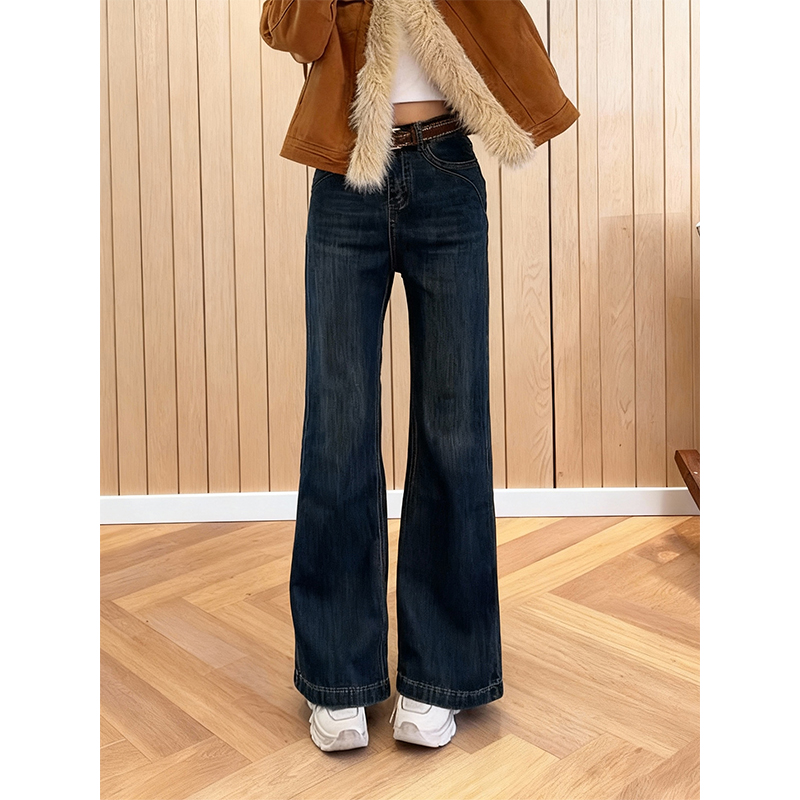加绒加厚气质复古牛仔裤女2025冬