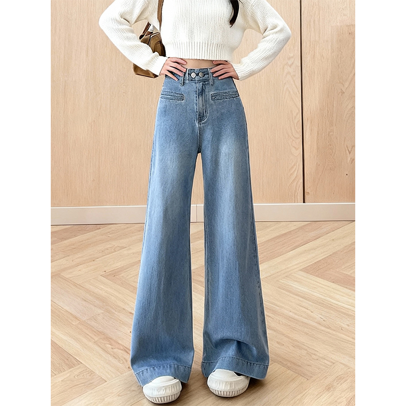 加绒加厚浅蓝色洋气喇叭牛仔裤