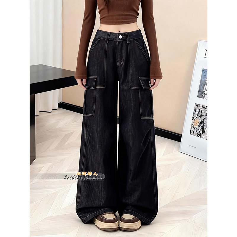 大码美式复古工装牛仔裤女2026春季新款高腰宽松显瘦垂感阔腿裤子,女装/女士精品,大码裤装,淘宝优惠券,粉丝福利购,淘宝优惠卷