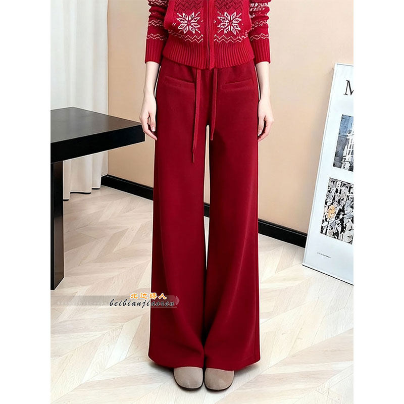 极简风舒适软糯毛呢抽绳休闲裤女2026早春通勤显瘦百搭垂感直筒裤,女装/女士精品,大码裤装,淘宝优惠券,粉丝福利购,淘宝优惠卷