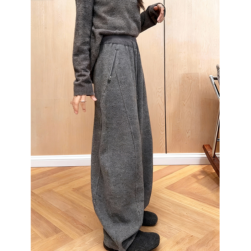 欧货加绒加厚弯刀休闲裤女2025冬