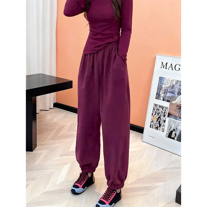 秋冬紫色束脚裤女宽松显瘦阔腿裤
