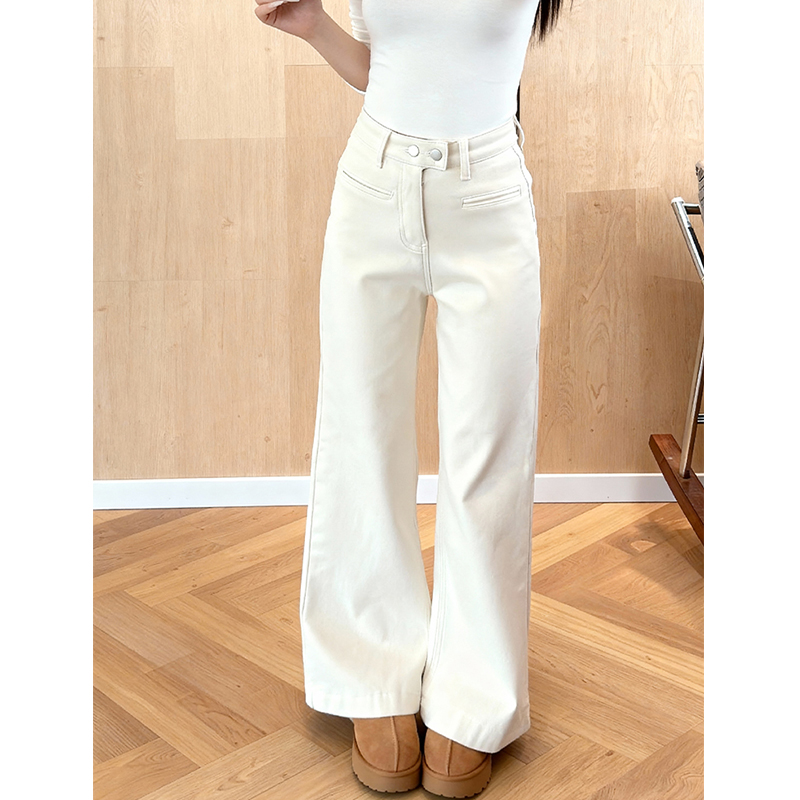 小个子高腰不贴腿加绒加厚牛仔裤