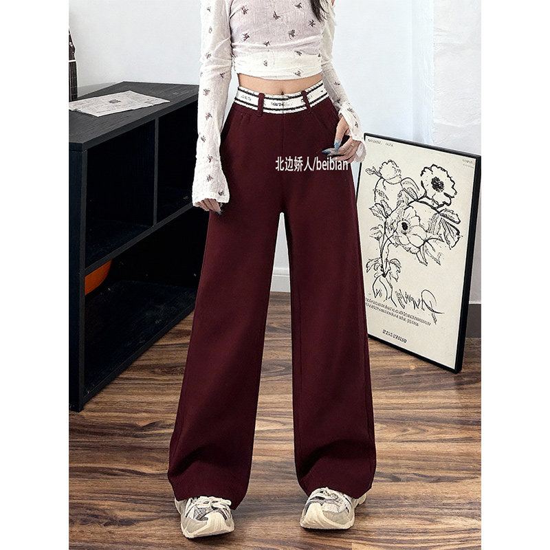 大码设计感高腰阔腿裤女2026春季新款安哥拉红宽松显瘦垂感直筒裤,女装/女士精品,大码裤装,淘宝优惠券,粉丝福利购,淘宝优惠卷