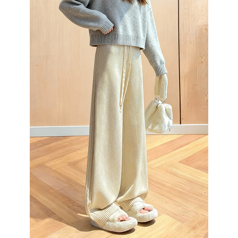 加厚软糯提花针织垂感休闲裤女