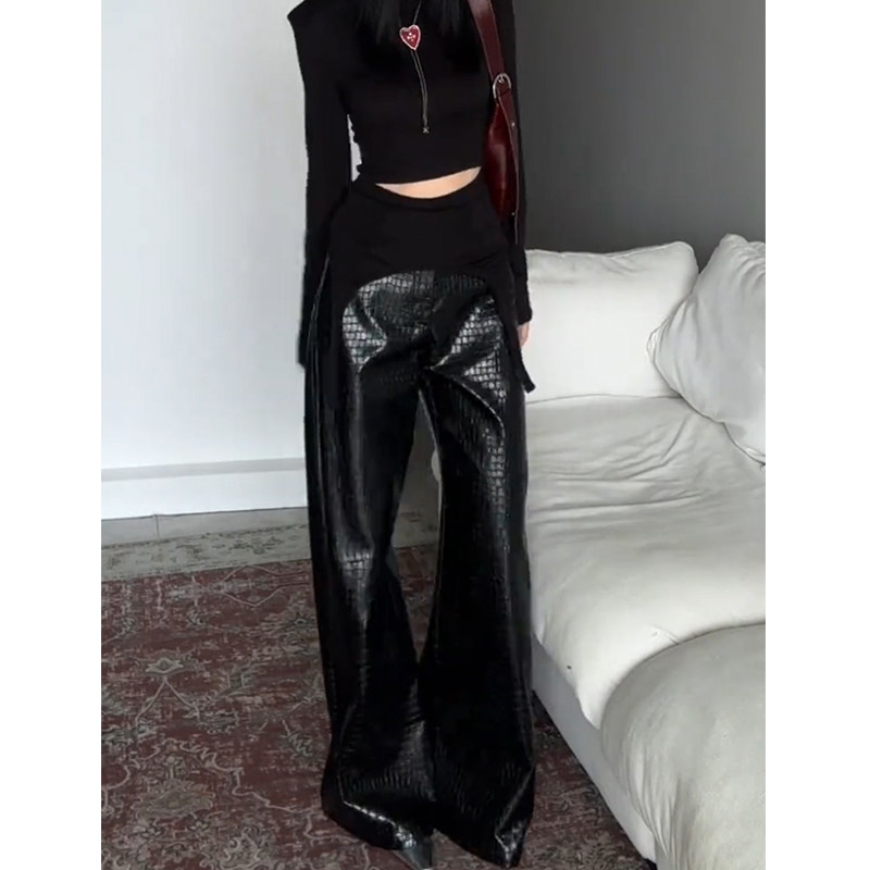 高级感御姐气质黑色鳄鱼纹皮裤女2025秋季新款洋气显瘦百搭直筒裤,女装/女士精品,大码裤装,淘宝优惠券,粉丝福利购,淘宝优惠卷