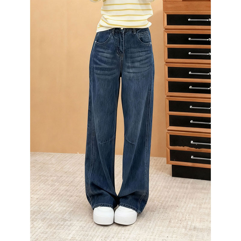 显瘦百搭极简风复古直筒牛仔裤女