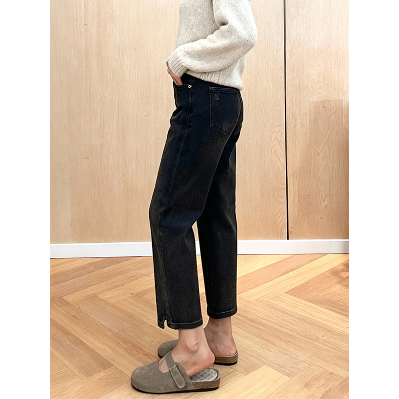 小个子弹力显瘦加绒直筒牛仔裤女