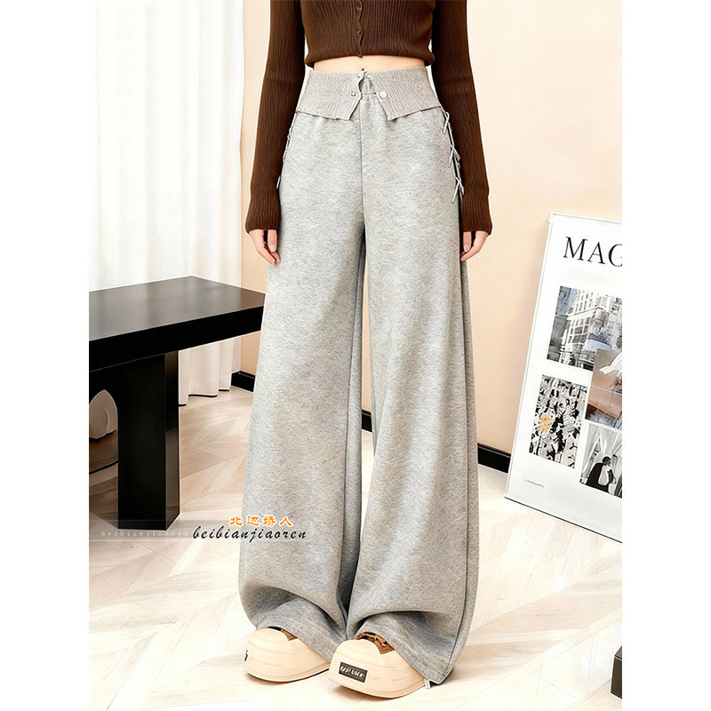 美式慵懒风抽绳设计感卫裤女2026春季新款高腰显瘦垂感休闲阔腿裤,女装/女士精品,大码裤装,淘宝优惠券,粉丝福利购,淘宝优惠卷