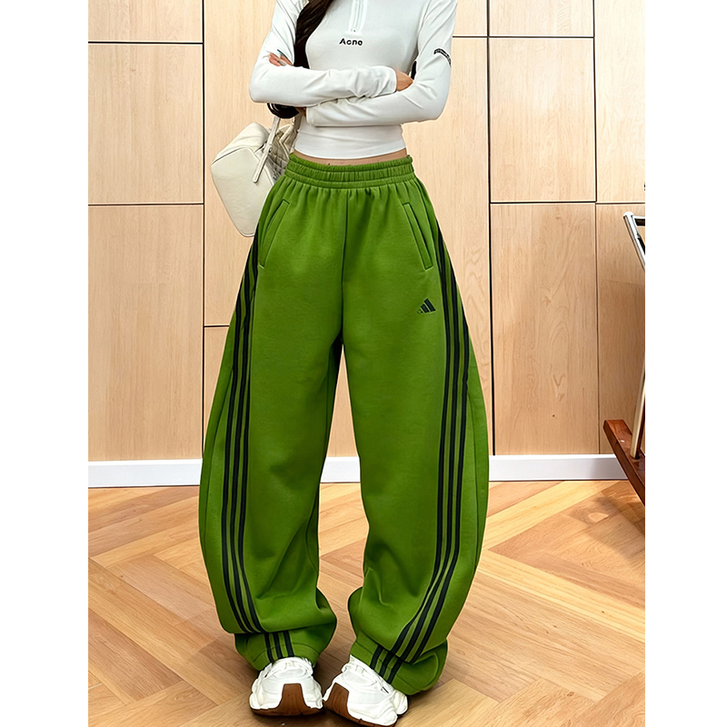 设计感侧条纹加绒加厚阔腿裤女20