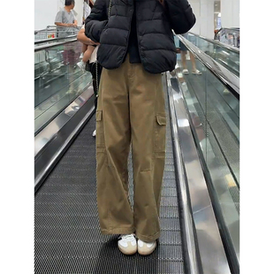 加绒工装休闲裤女韩系口袋设计感高腰2026春季新款宽松显瘦百搭