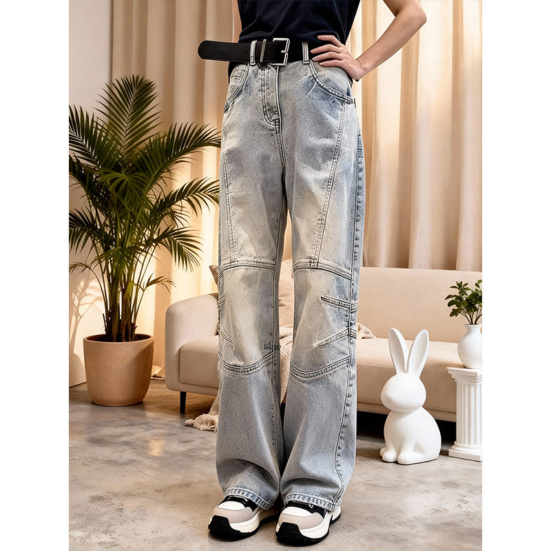 时尚复古高腰百搭阔腿牛仔裤女2026春季宽松显瘦做旧设计感弯刀裤,女装/女士精品,大码裤装,淘宝优惠券,粉丝福利购,淘宝优惠卷