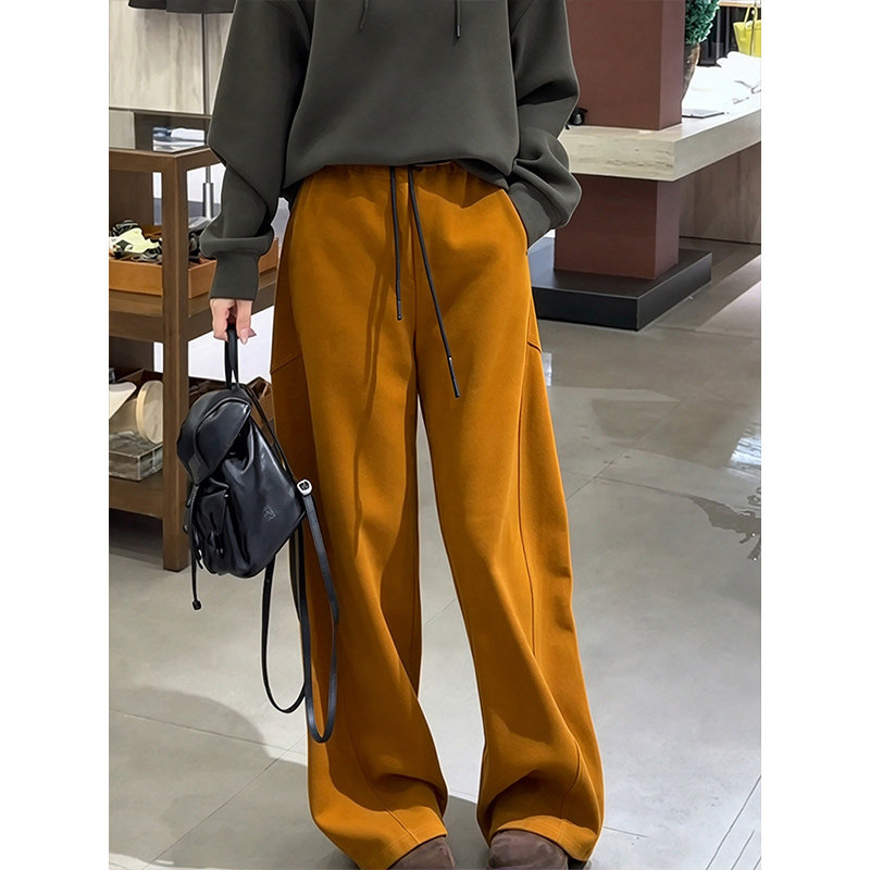 小个子巨好看慵懒风黄色阔腿裤女2026秋季新款高腰显瘦抽绳休闲裤