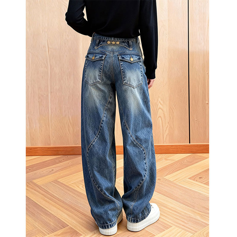 美式复古加绒弯刀阔腿牛仔裤女20