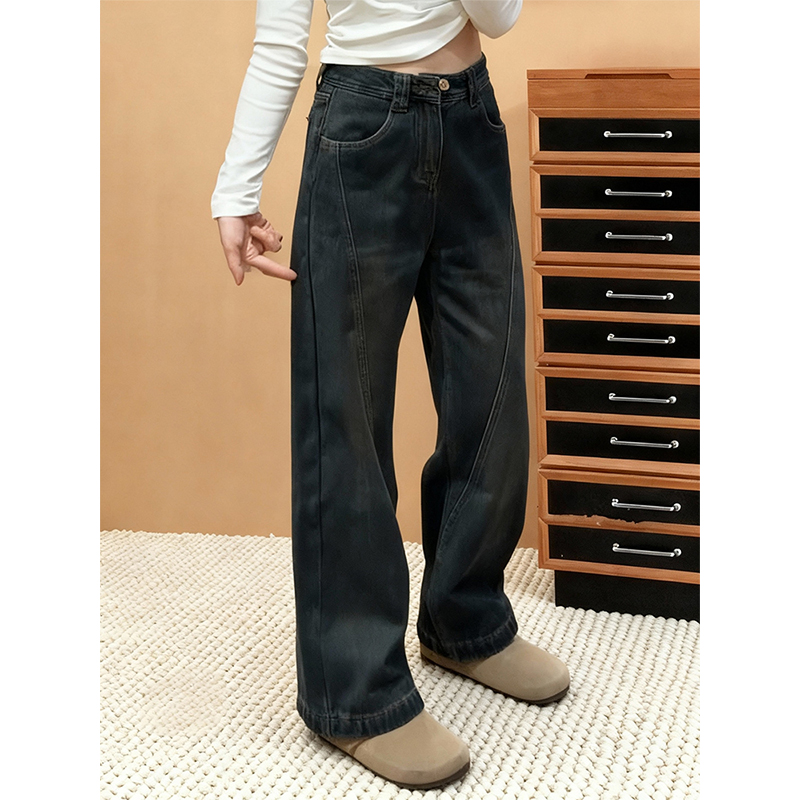 秋冬极简风复古直筒牛仔裤女百搭