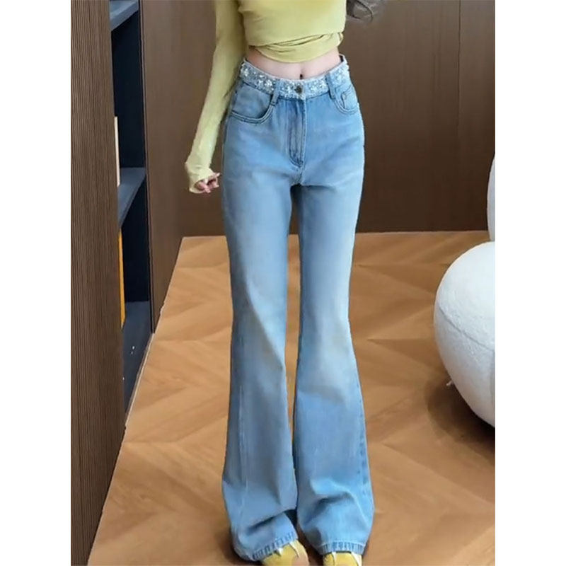 欧货轻奢时尚蕾丝钉珠直筒牛仔裤女2026早春气质百搭通勤显瘦长裤,女装/女士精品,大码裤装,淘宝优惠券,粉丝福利购,淘宝优惠卷