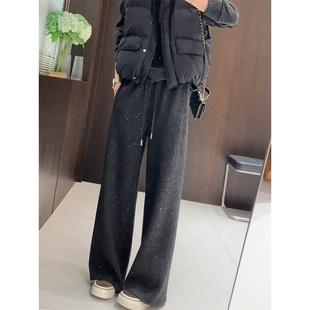 高级感气质细闪抽绳休闲卫裤女2025秋冬新款百搭显瘦垂感阔腿裤子