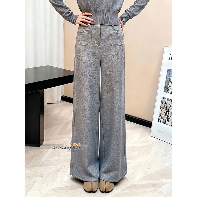 设计感双口袋加厚阔腿休闲裤女2026早春高级感气质百搭通勤显瘦裤,女装/女士精品,大码裤装,淘宝优惠券,粉丝福利购,淘宝优惠卷