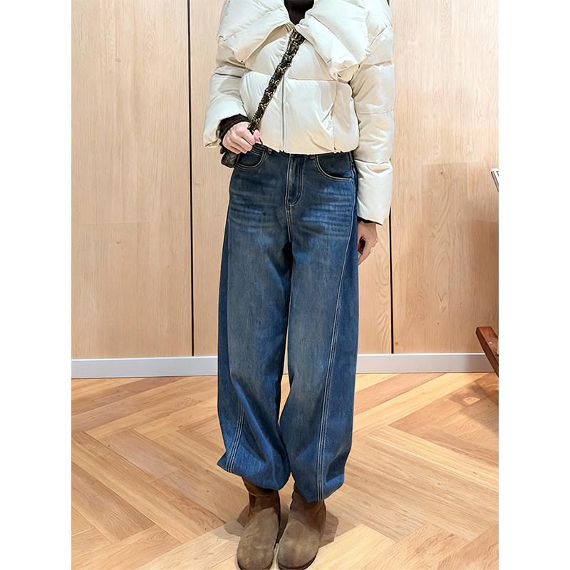 复古高腰加绒加厚弯刀牛仔裤女2025冬季新款大码胖mm显瘦百搭长裤,女装/女士精品,大码裤装,淘宝优惠券,粉丝福利购,淘宝优惠卷
