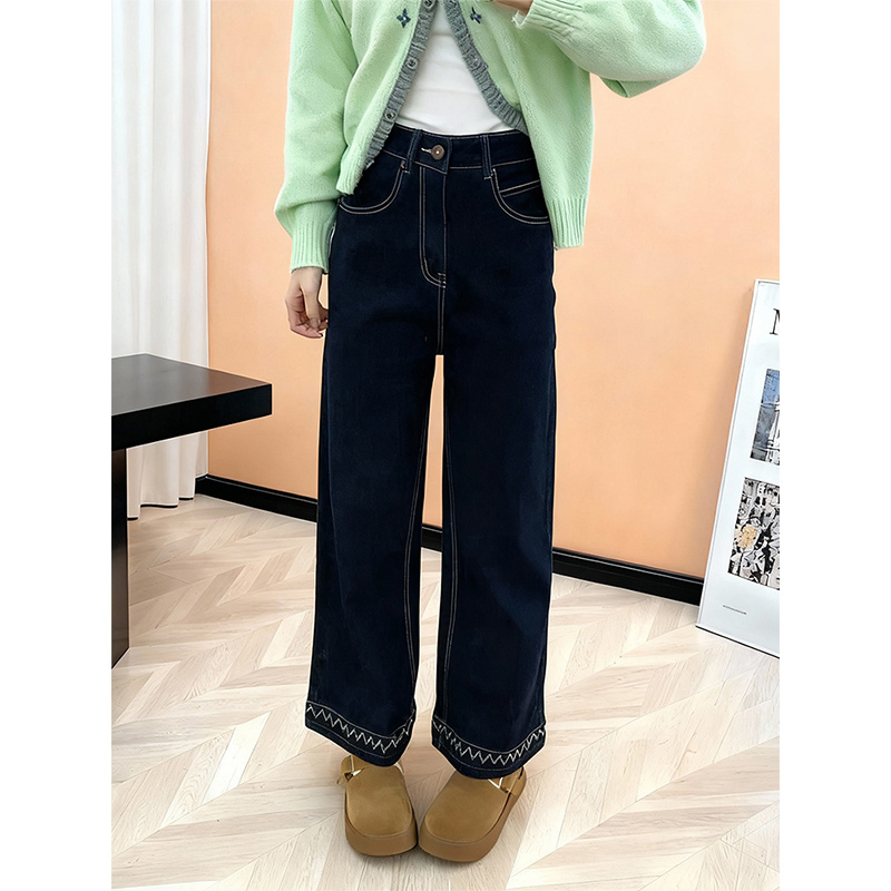 高腰阔腿牛仔裤女2025冬季新款大