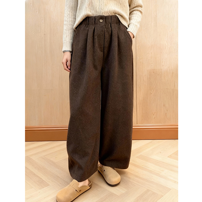 大码复古加厚毛呢阔腿休闲裤女20
