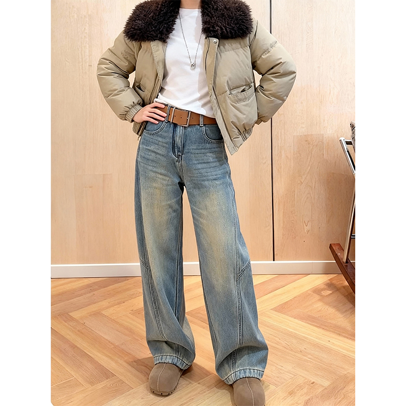 加绒加厚欧货潮流立裁牛仔裤女