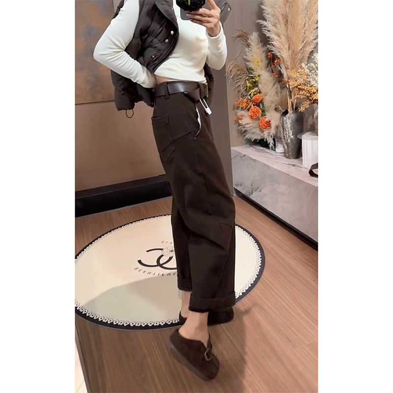 加绒美拉德高级弯刀牛仔裤女2025