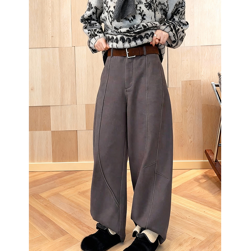 美式工装风加绒加厚阔腿裤女2025