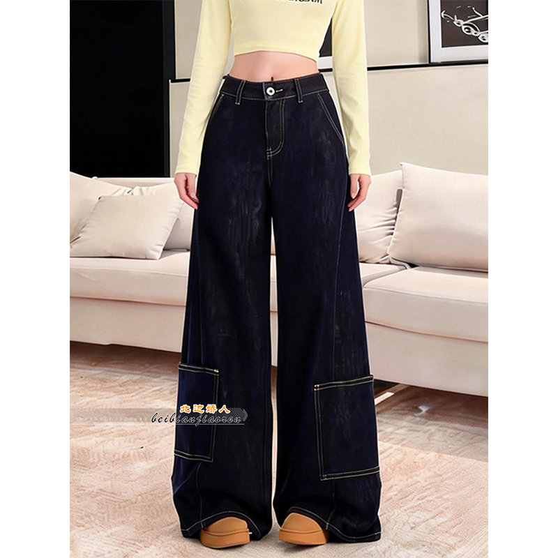 美式复古高腰阔腿牛仔裤女2026春季新款宽松显瘦时尚百搭拖地长裤,女装/女士精品,大码裤装,淘宝优惠券,粉丝福利购,淘宝优惠卷