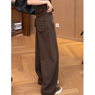 欧货大码复古高腰窄版工装阔腿裤女2026春季新款胖mm显瘦牛仔长裤